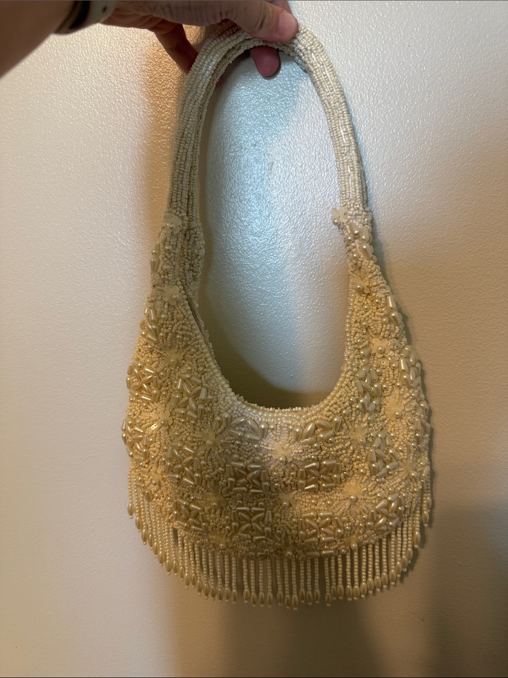 Beaded Ivory Shoulder Bag - Elegant Evening Handbag
